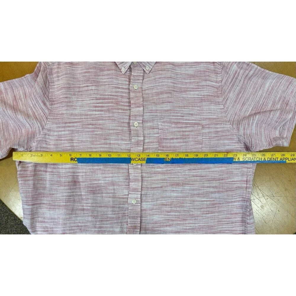 Banana Republic Linen Shirt Button Up Short Sleeve Pink Striped Men Extra Large